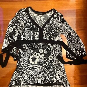 Flowy black and white top.